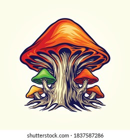 Spooky Nature Fungus Plant Mushrooms vector illustrations for your work merchandise clothing line, stickers and poster,