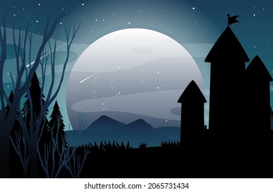 Spooky night background with full moon illustration