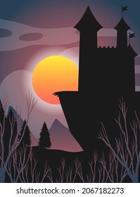 Spooky night background with full moon illustration