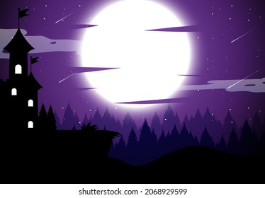 Spooky night background with full moon illustration