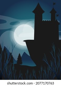 Spooky night background with full moon illustration