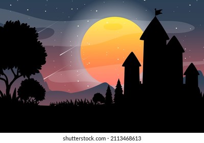 Spooky night background with full moon illustration