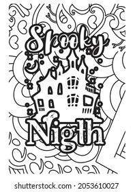spooky night coloring page design.Halloween coloring book.