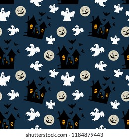 spooky night halloween pattern with ghost. Vector illustration popular in october.