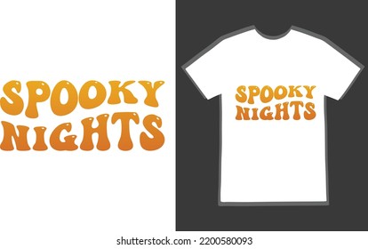 Spooky night T-shirt design print template. Halloween quote printable vector illustration.