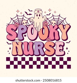 Spooky Nurse - Retro Groovy Halloween t shirt design, vector graphic