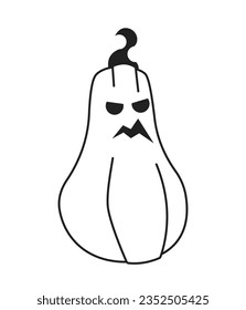 Spooky oblong pumpkin monochrome flat vector object. Scary jack-o-lantern. Gloomy pumkin. Editable black and white thin line icon. Simple cartoon clip art spot illustration for web graphic design