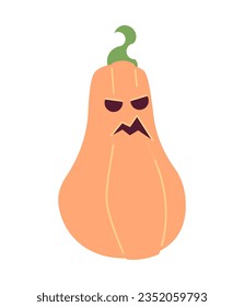 Spooky oblong pumpkin semi flat colour vector object. Scary jack-o-lantern. Gloomy pumkin. Editable cartoon clip art icon on white background. Simple spot illustration for web graphic design