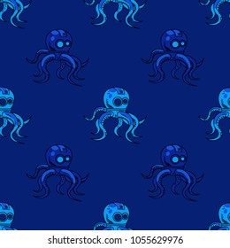 Spooky octupus robot seamless pattern. Original design for print or digital media.