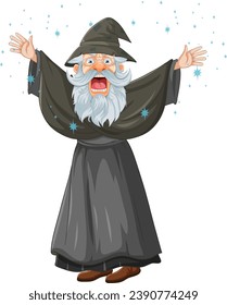 A spooky old man with a wizard's attire casting spells