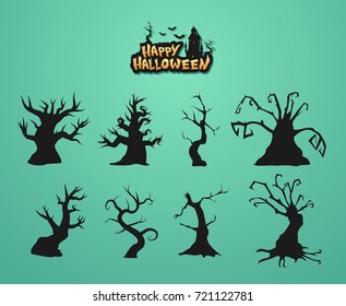 Spooky old trees with creepy shapes. Vector illustration