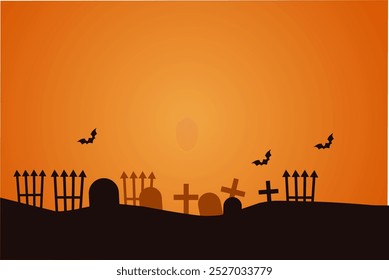 Spooky orange and black Silhouette graveyard background