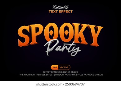 Tema de estilo de Halloween 3D con efecto de texto de fiesta espeluznante. Plantilla de Vector de efecto de texto editable.