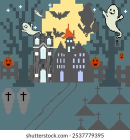 Spooky Pixel Halloween Night
Haunted House Pixel Art
Pixelated Halloween Town
Halloween Pixel Party and print fabric and garment 