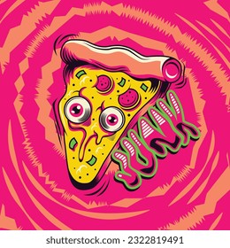 Spooky Pizza Zombie Junk Food with Bold Colors Illustration Objects 