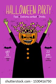 Spooky poster or postcard for Halloween.The pumpkin good to see you.In a hand-drawn style.