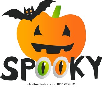 Spooky pumpkin and bat. Halloween