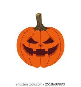 Talla de calabaza espeluznante con ojos malvados y sonrisa malvada para la decoración de Halloween y la tradición del truco o trato, diseño de Ilustración vectorial plana