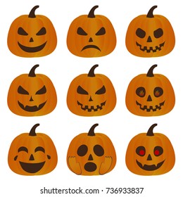 Spooky Pumpkin Collection - Angry Happy Funny Faces of Different Emotions 