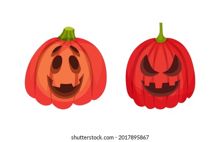 Spooky Pumpkin with Cutout Eyes and Mouth Vector Set