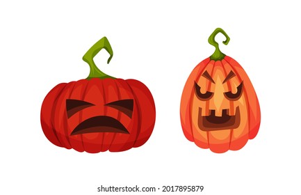Spooky Pumpkin with Cutout Eyes and Mouth Vector Set