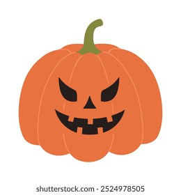 Abóbora assustadora com expressão má. Jack o lanterna. Decoração tradicional de Halloween. Ilustração vetorial isolada no plano de fundo branco