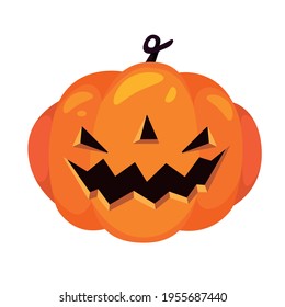 Spooky pumpkin for halloween in cartoon style. Vector illustration isolated on white background. An orange pumpkin with a carved face.
