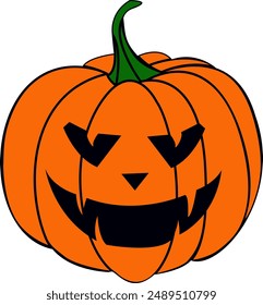 Spooky Pumpkin Halloween Face. Cute and Fun Holiday Autumn Decoration. Evil Jack o lantern Cartoon Character. 