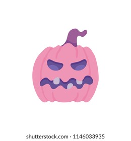 Spooky pumpkin with scary face. Jack o lantern autumn seasonal halloween holiday symbol on abstract floral background elements. Trick or treat traditional horror kids celebration. Vector illustration