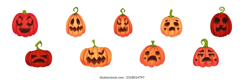 Spooky Pumpkin Smiley with Cutout Eyes and Mouth Vector Set