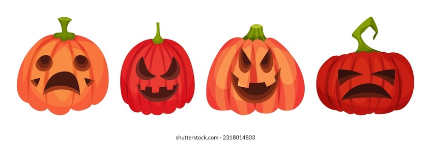 Spooky Pumpkin Smiley with Cutout Eyes and Mouth Vector Set