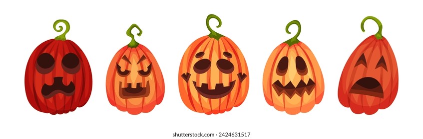 Spooky Pumpkin Smiley with Cutout Eyes and Mouth Vector Set