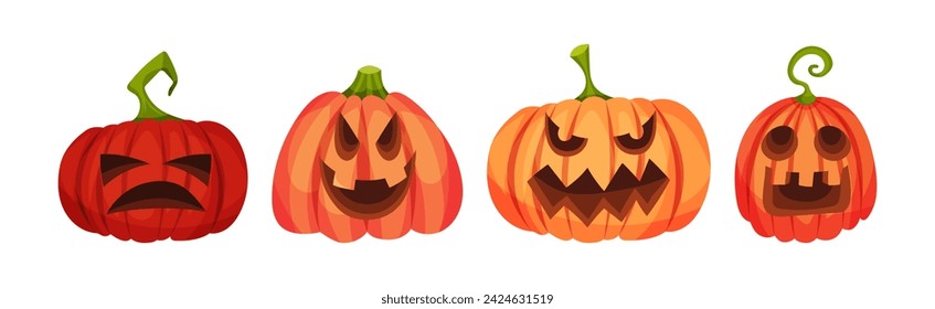 Spooky Pumpkin Smiley with Cutout Eyes and Mouth Vector Set
