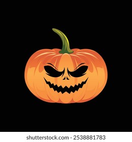 Spooky pumpkin vector with a creepy carved face, featuring dark. Ideal Halloween illustration on black background, perfect for seasonal designs