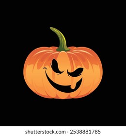 Spooky pumpkin vector with a creepy carved face, featuring dark. Ideal Halloween illustration on black background, perfect for seasonal designs