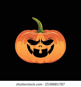 Spooky pumpkin vector with a creepy carved face, featuring dark. Ideal Halloween illustration on black background, perfect for seasonal designs