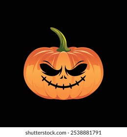 Spooky pumpkin vector with a creepy carved face, featuring dark. Ideal Halloween illustration on black background, perfect for seasonal designs