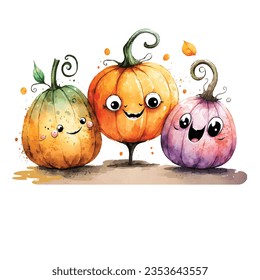 Spooky pumpkin watercolor illustration. Halloween clipart. Watercolor art.