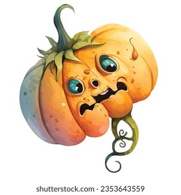 Spooky pumpkin watercolor illustration. Halloween clipart. Watercolor art.