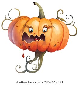 Spooky pumpkin watercolor illustration. Halloween clipart. Watercolor art.