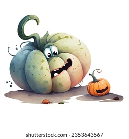 Spooky pumpkin watercolor illustration. Halloween clipart. Watercolor art.