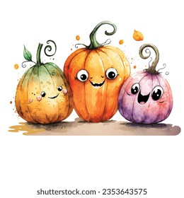 Spooky pumpkin watercolor illustration. Halloween clipart. Watercolor art.