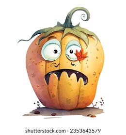 Spooky pumpkin watercolor illustration. Halloween clipart. Watercolor art.