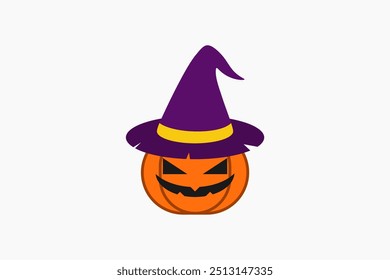 spooky pumpkin with witch hat halloween icon vector