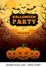 Spooky pumpkins and full moon. Halloween party background design. Eps 10 vector illustration