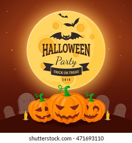 Spooky pumpkins on cemetery. Halloween party background design. Eps 10 vector illustration