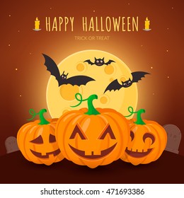 Spooky pumpkins on cemetery. Halloween party background design. Eps 10 vector illustration