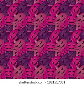 Spooky pumpkins seamless pattern. Jack-o-lantern. Halloween festive background for wrapping paper, print, fabric and printing. Vector illustration