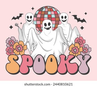 Camiseta retro espeluznante, camisa retro de Halloween, temporada espeluznante, camiseta de calabaza fantasma, Halloween de moda, Halloween hippie, camiseta de los ghouls, archivo de corte para Cricut y silueta