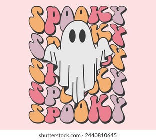 Spooky Retro T-shirt, Retro Halloween Shirt, Spooky Season, Ghost pumpkin T-shirt, Trendy Halloween, Hippie Halloween, Ghouls T-shirt, Cut File For Cricut And Silhouette